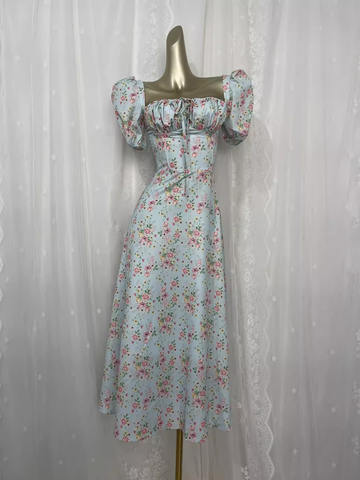 Niulatu A line Square Neckline Floral Vacation Beach Dress Birthday Dress SD0013